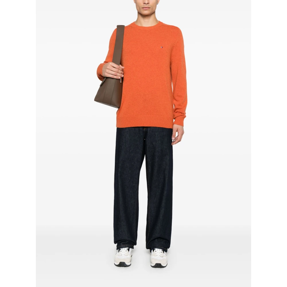 Tommy Hilfiger Heather Lambswool Crew Neck Sweater Orange Heren