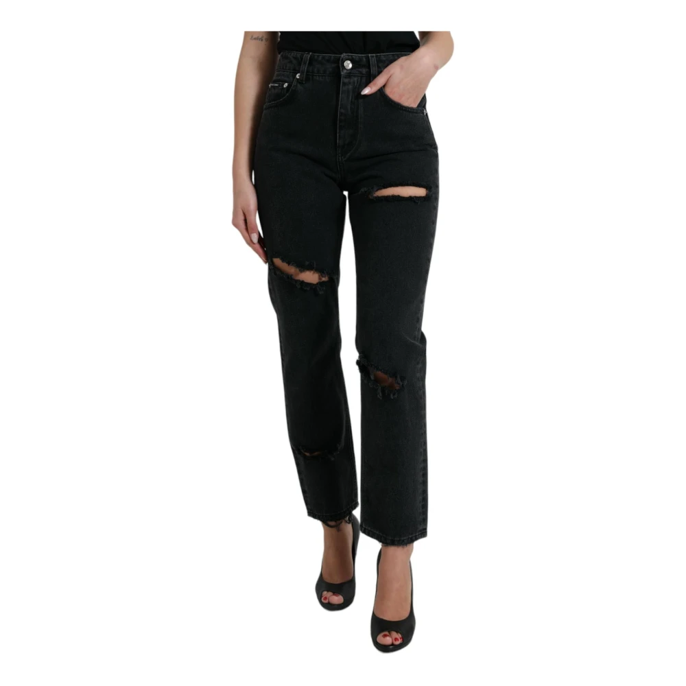 Dolce & Gabbana Women's Black High Waist Tattered Denim Jeans