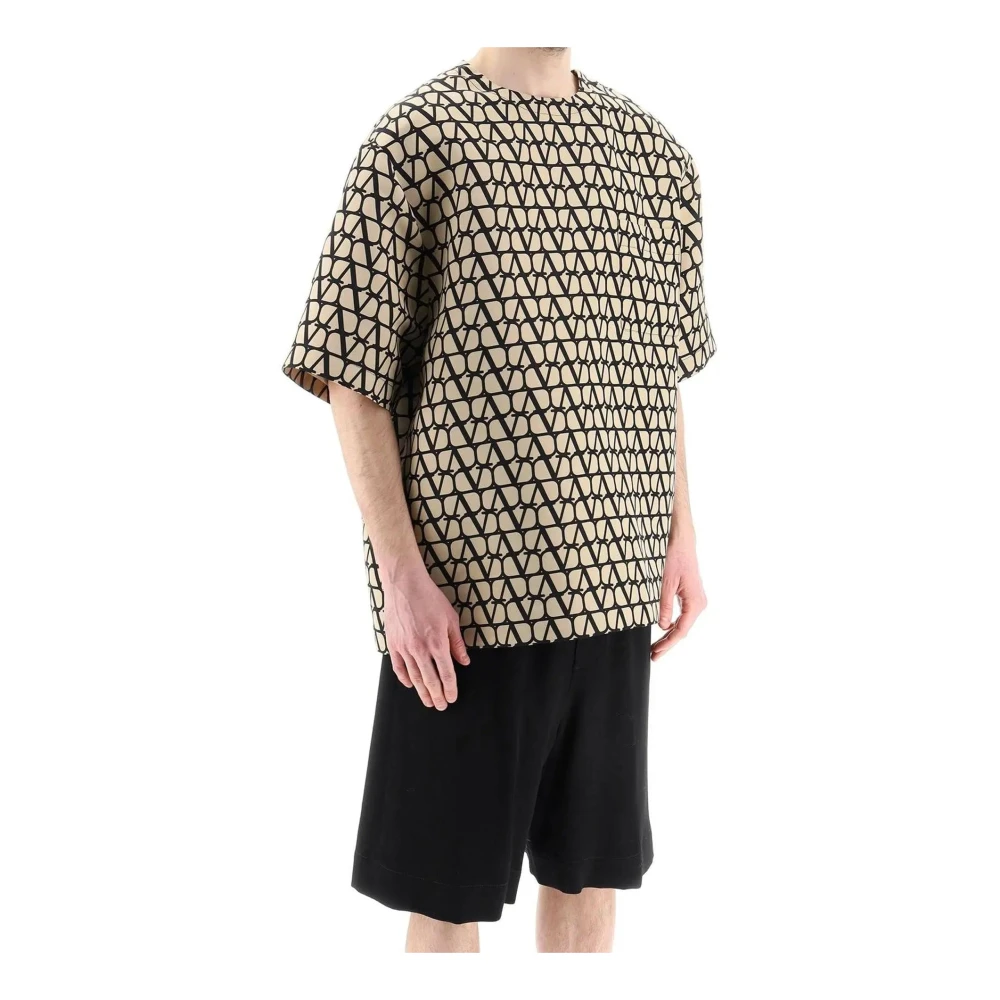 Valentino Zijden Crewneck T-shirt met icoon Brown Heren