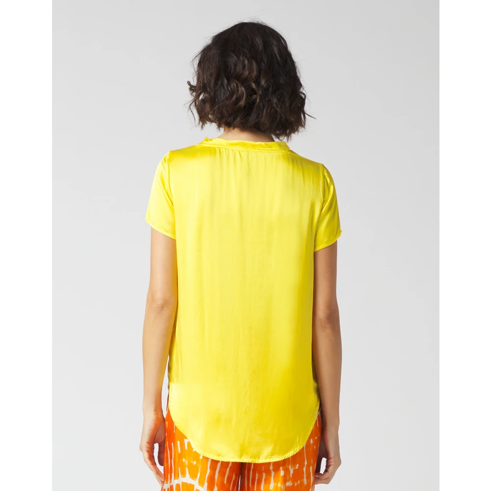 Manila Grace Blouse met Korte Mouwen en Zakje Yellow Dames