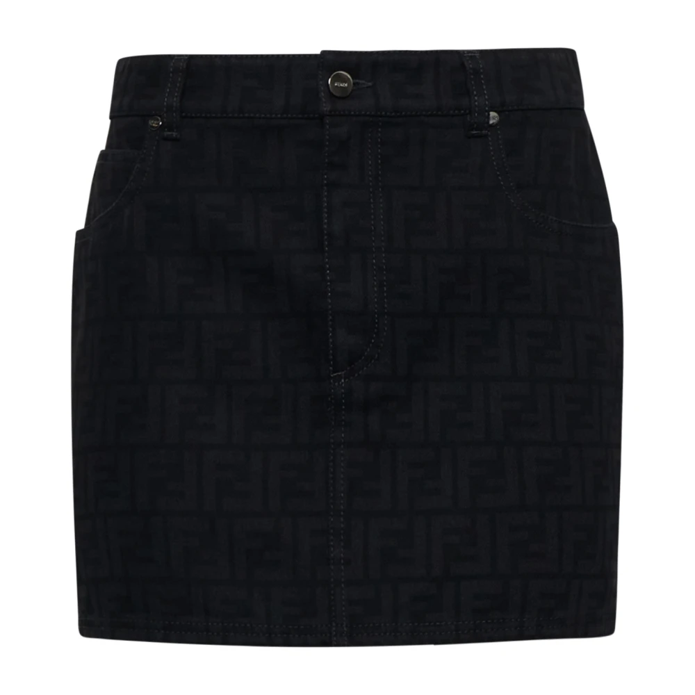 Fendi Zwarte Denim Mini Rok met FF Motief Black Dames