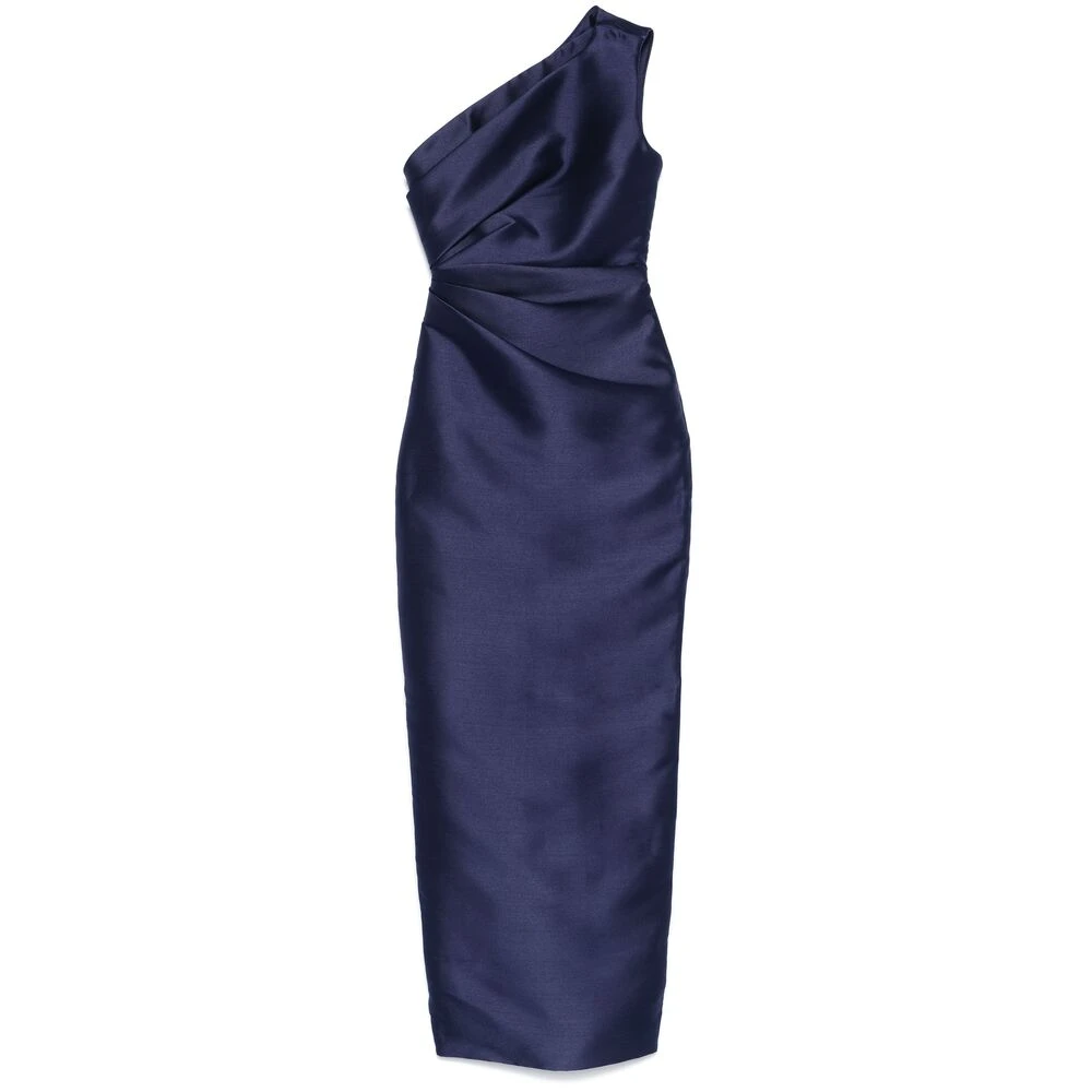 Solace London Navy Blauw Satijn One-Shoulder Jurk Blue Dames
