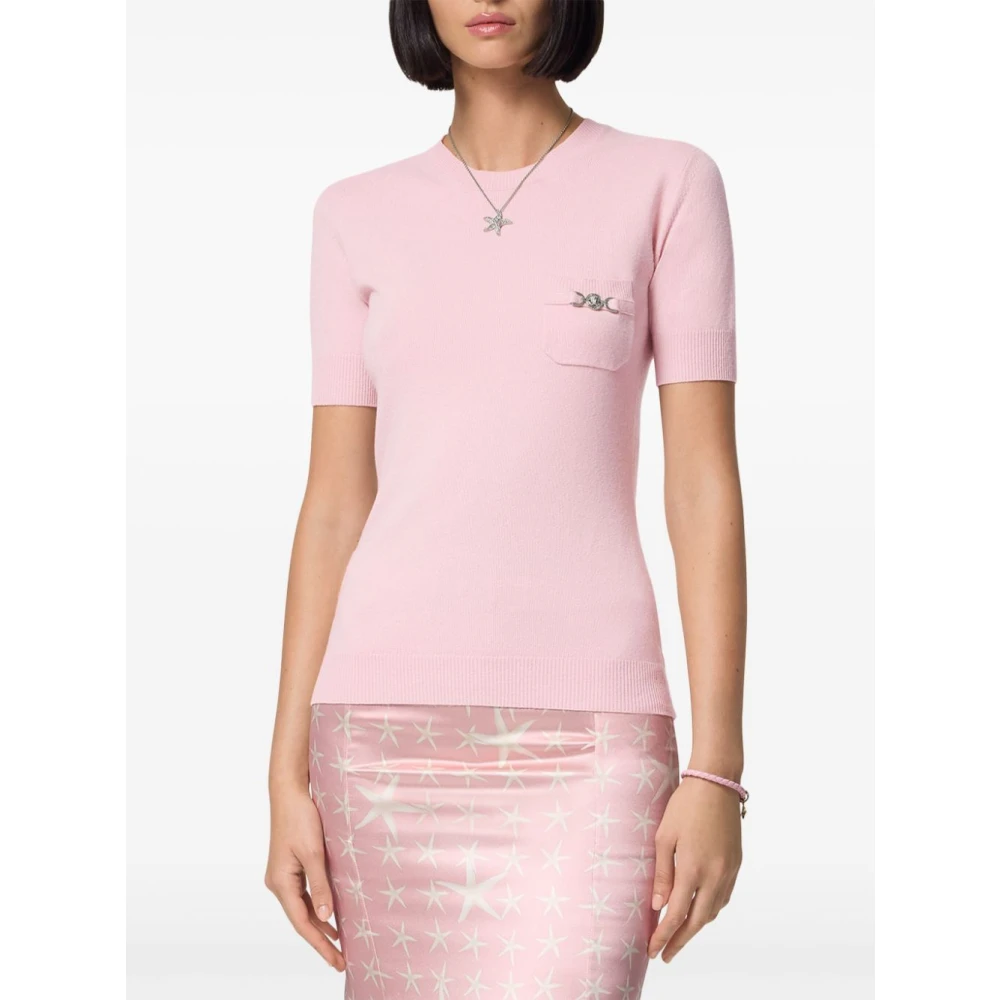 Versace Rosa Gebreide Trui Korte Mouw Pink Dames