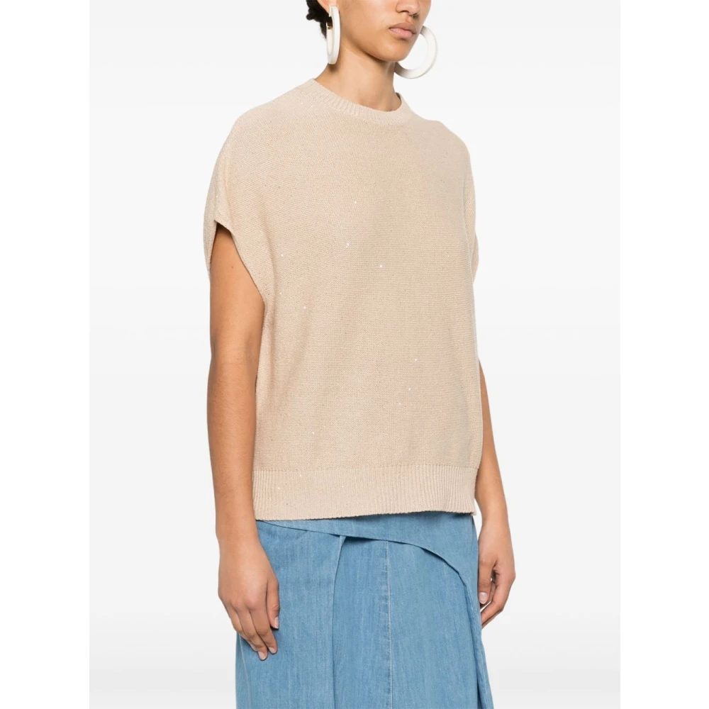 Fabiana Filippi Beige Crew Neck Sweater met Pailletversiering Beige Dames