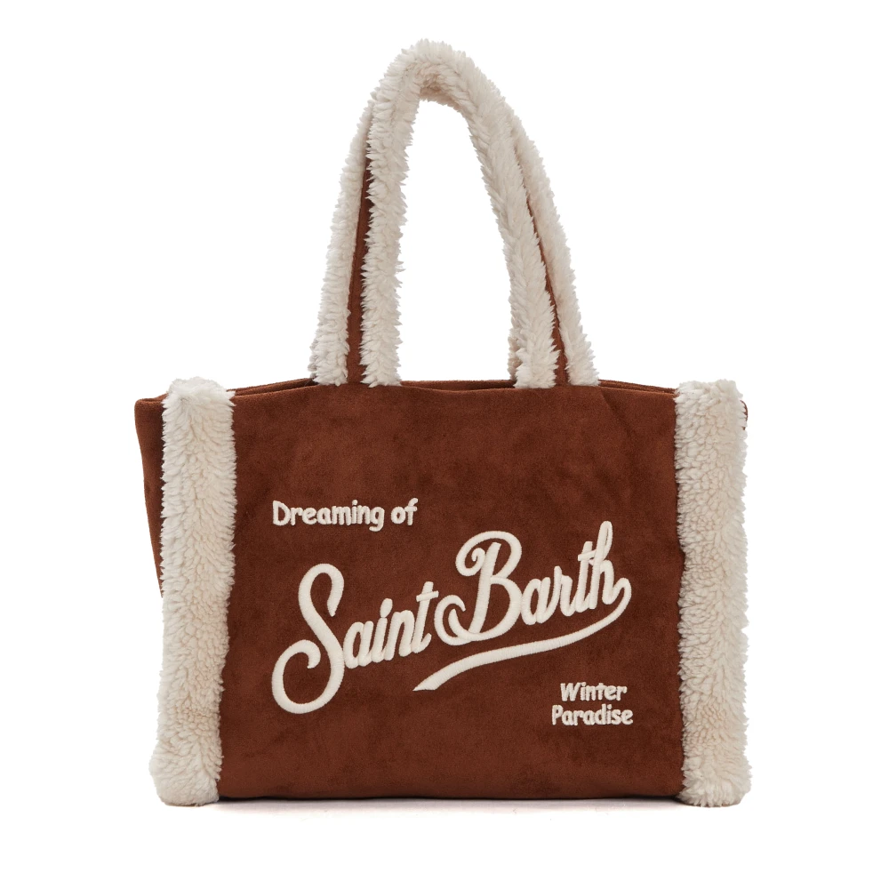 MC2 Saint Barth Shearling Schoudertas Verbrand Off-white Brown Dames