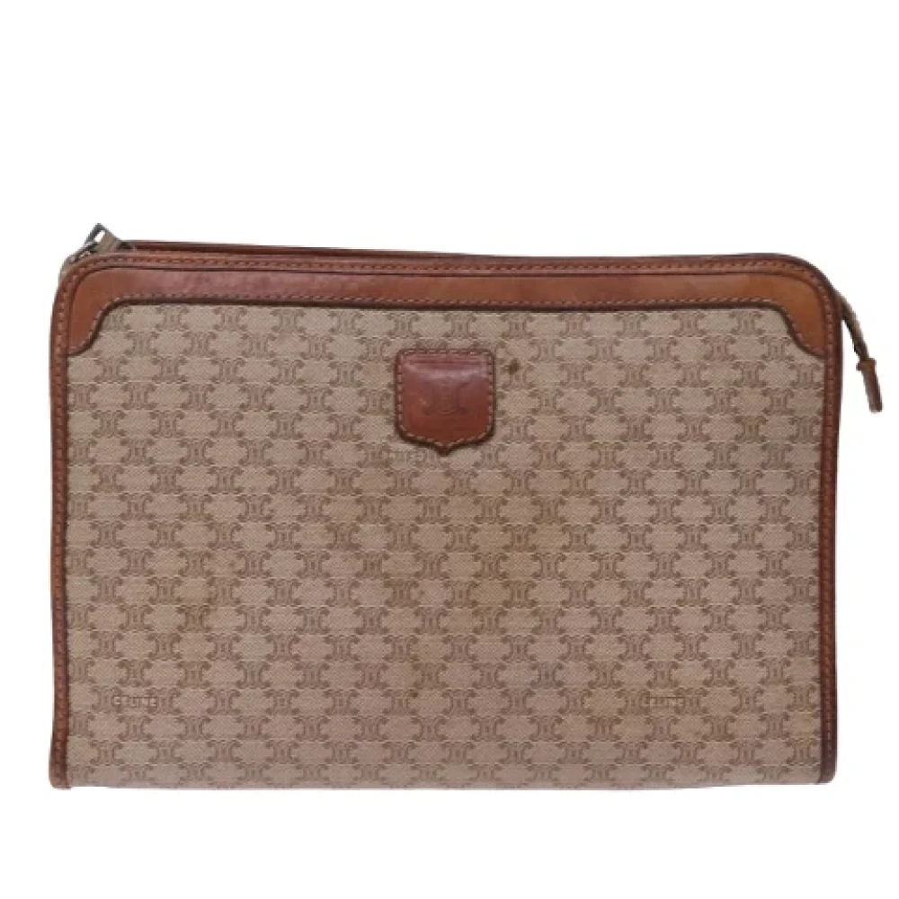 Celine Vintage Pre-owned Canvas clutches Beige Dames