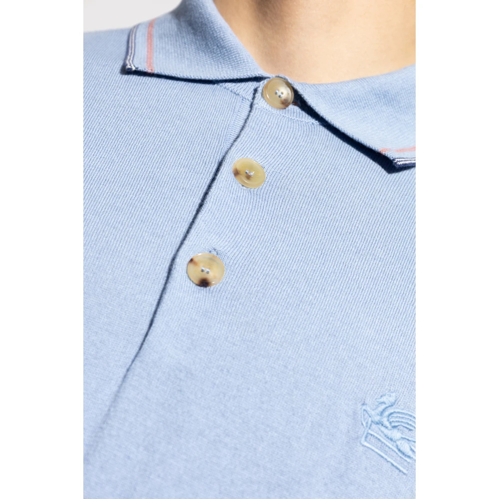 ETRO Katoenen polo met geborduurd logo Blue Heren