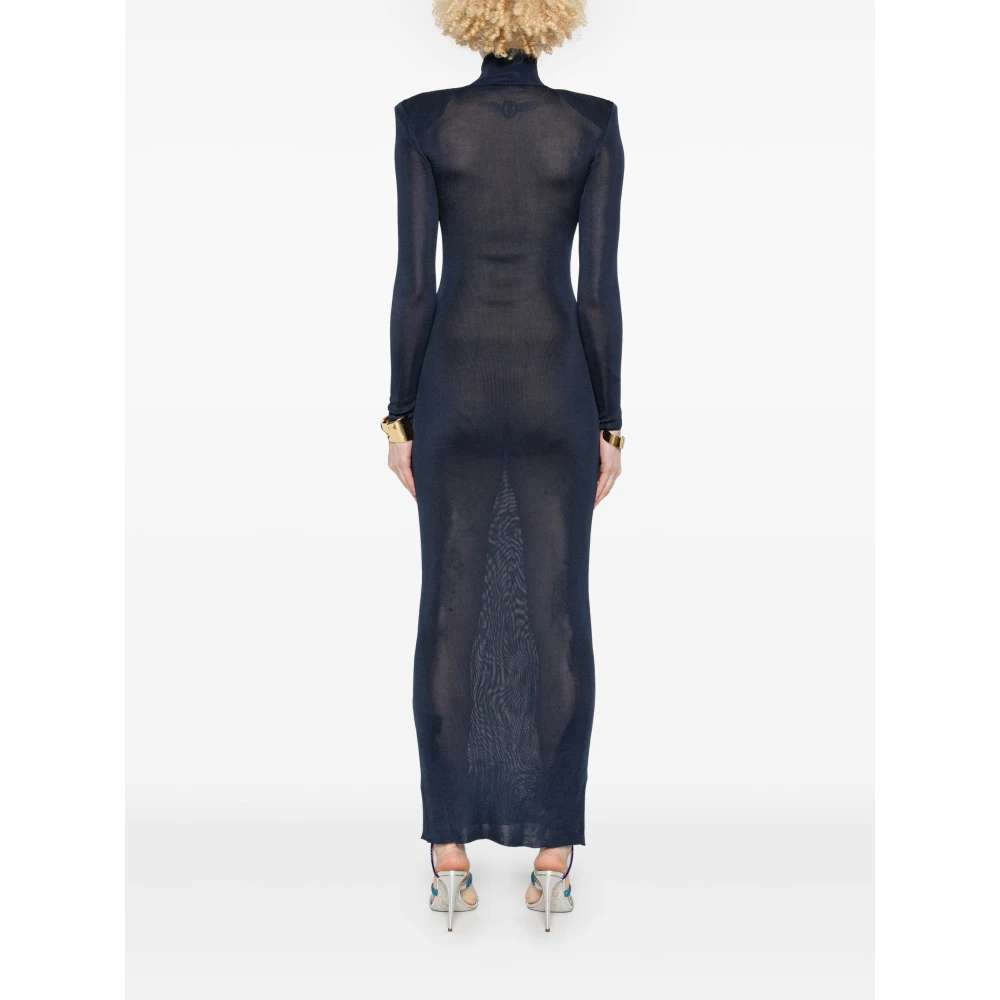 Self Portrait Blauwe Elastische Viscose Jurk Ongevoerd Stijl Blue Dames