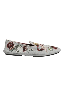 Velvet Slippers with Crown Embroidery
