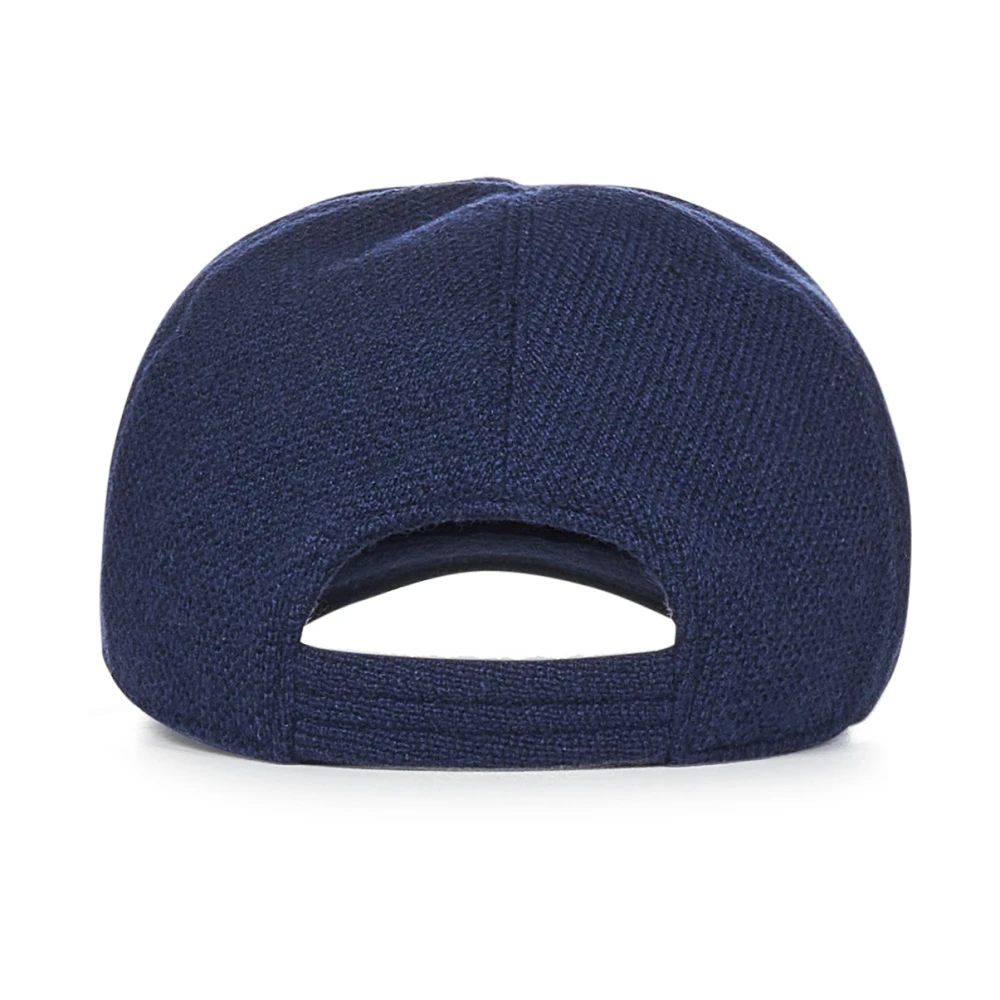 Kiton Blauwe Cashmere Geborduurde Logo Hoed Blue Heren