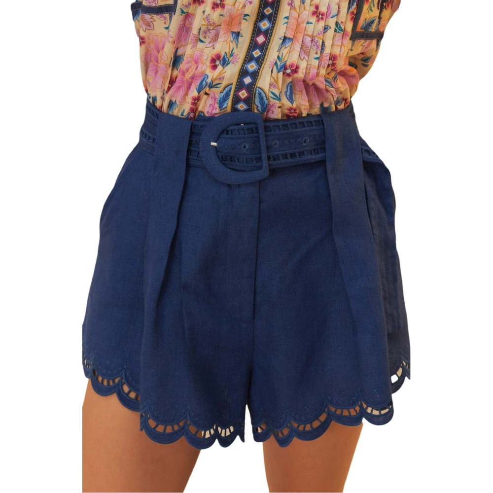 Farm Rio Navy Blauwe Linnen Golf Shorts Blue Dames