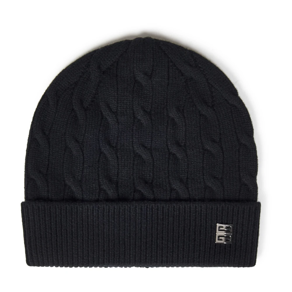 Givenchy Zwarte Cable-Knit Beanie Hoed Black Heren