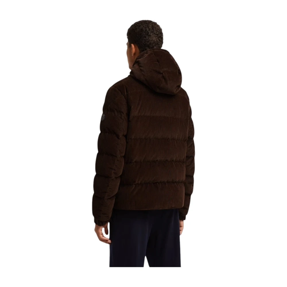 Moncler Ribfluwelen Gewatteerde Hoodiejas Bruin Brown Heren