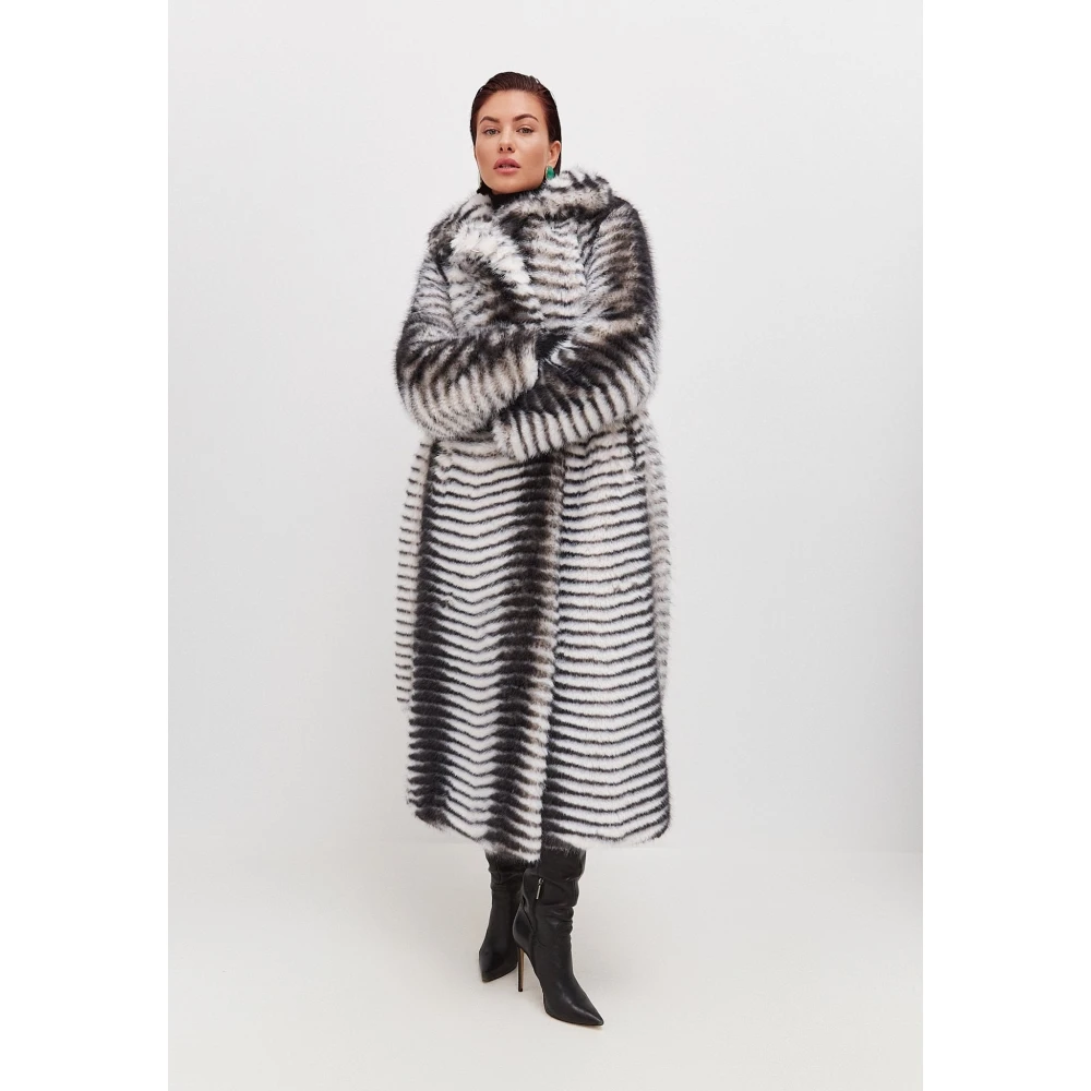 Cesare Gaspari Winter Faux Fur Geriemde Lange Jas Gray Dames