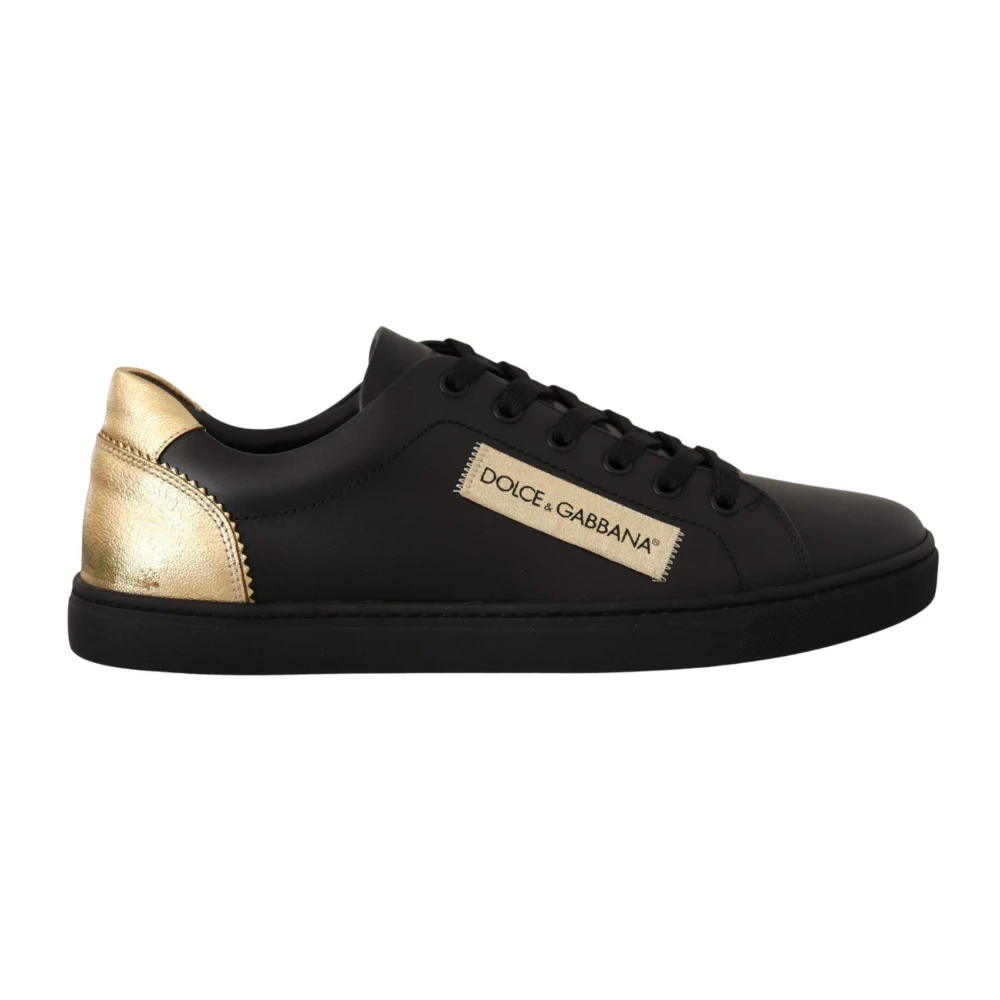Dolce & Gabbana Donna Nero Sneakers In Pelle Nera E Oro
