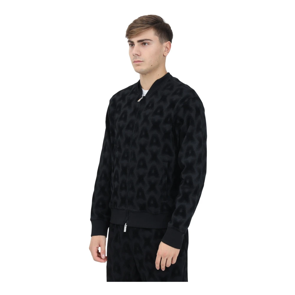 Armani Exchange Zwarte Sweater Fullzip Logo Lettering Black Heren