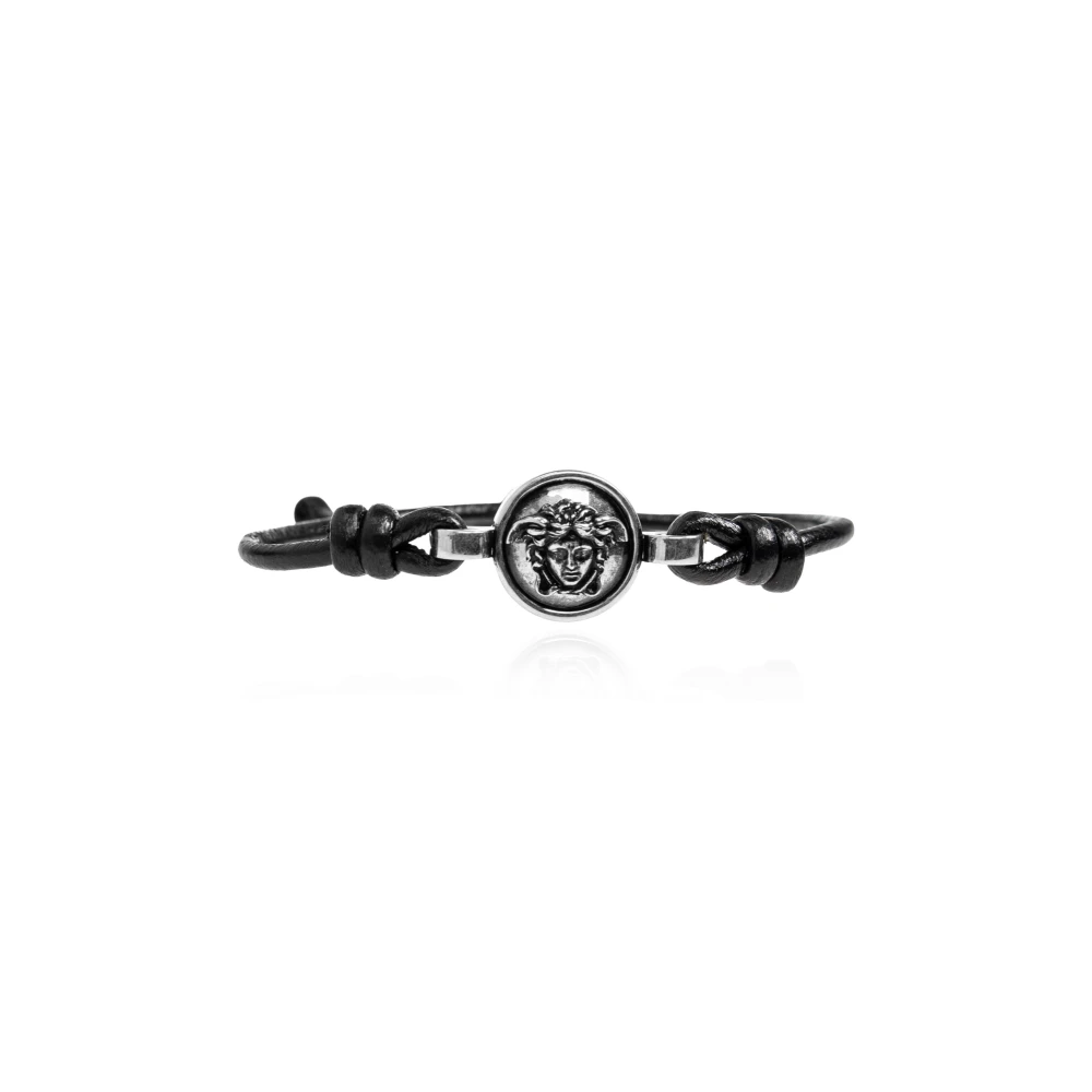 Versace Unisex Zwart Accessoires One Size, Leer, Medusa Leather Bracelet