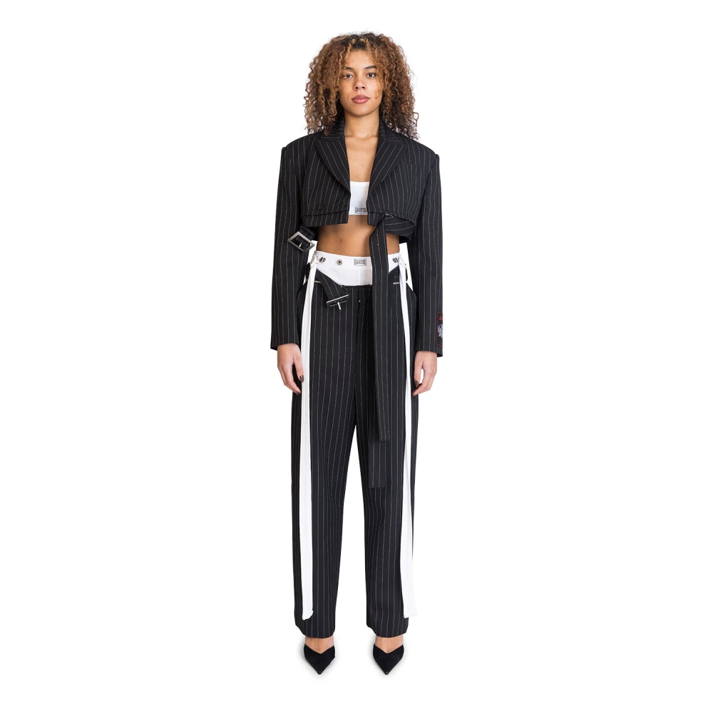 Jean Paul Gaultier Geblokte Riemjas Zwart Wit Black Dames