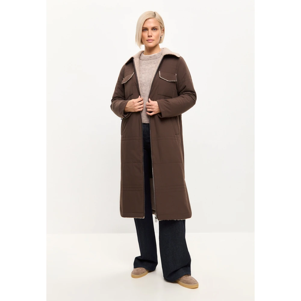 Cesare Gaspari Gebelde lange jas met shearling kraag Brown Dames