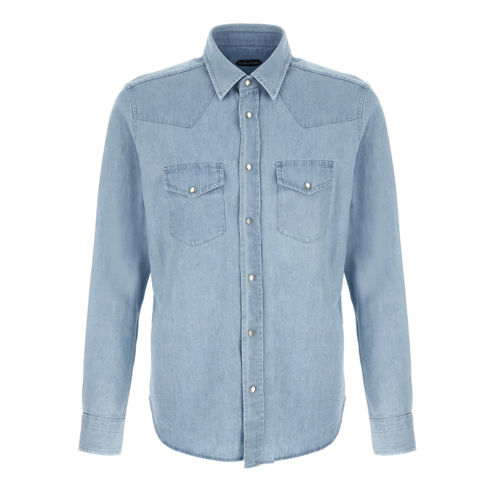 Tom Ford Men's Blue Denim Shirts, L, Denim Chambray Western Shirt