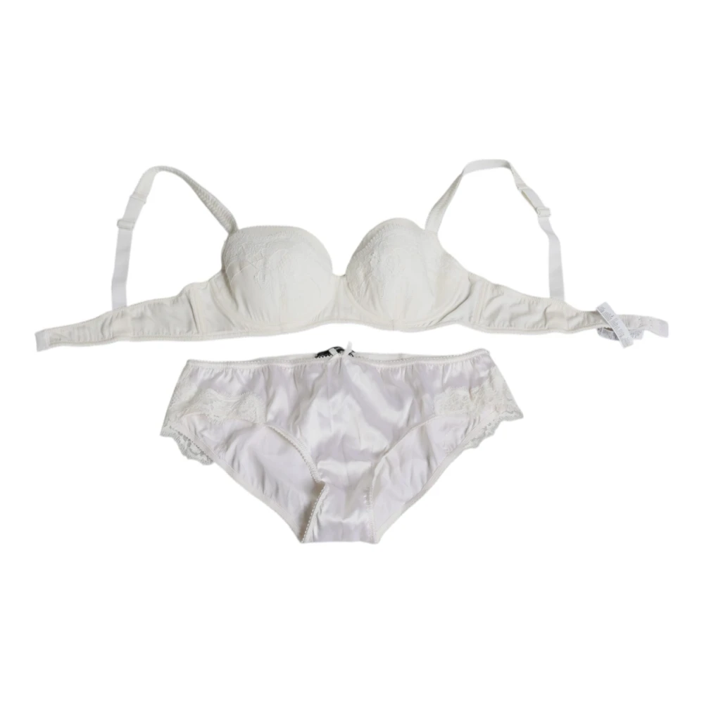 Dolce & Gabbana Women's White Silk Stretch Balconette Lingerie Set