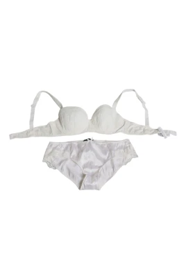 Vit Silke Stretch Balconette Underkläder Set