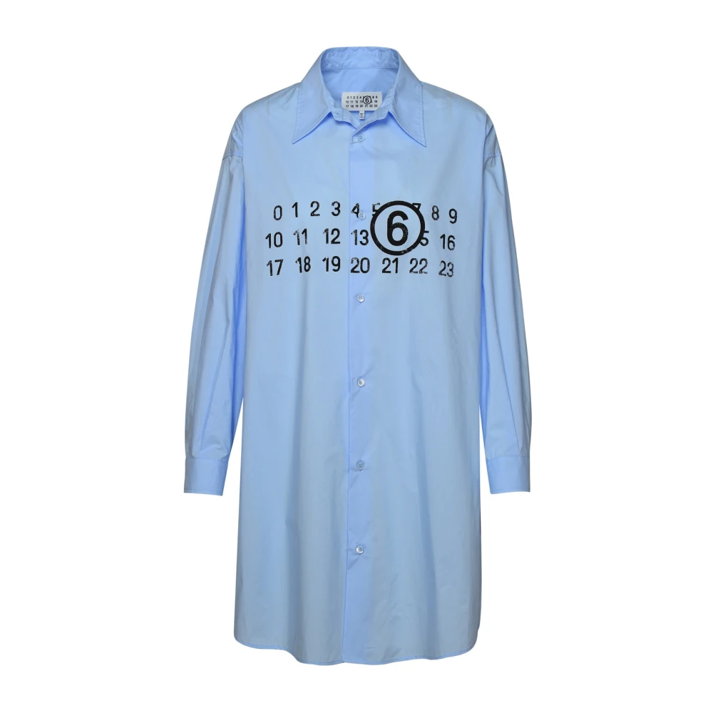MM6 Maison Margiela Ljusblå Bomullsskjorta med Numerisk Signaturtryck Blue, Dam