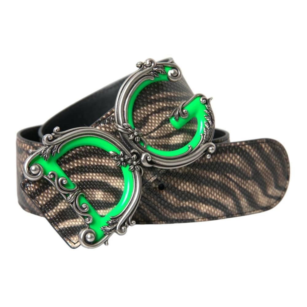 Dolce & Gabbana Bruine Zebra Leren Riem met Metalen Logo Gesp Brown Dames