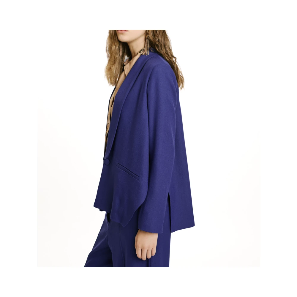 Momoni Blauwe Wollen Blend Boxy Jas Purple Dames