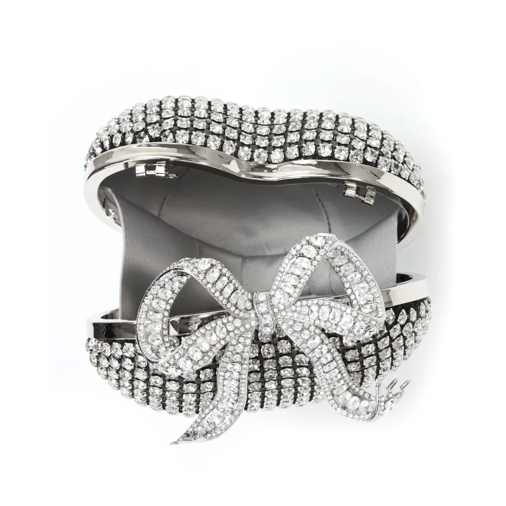 Self Portrait Rhinestone Heart Clutch met Strik Detail Gray Dames
