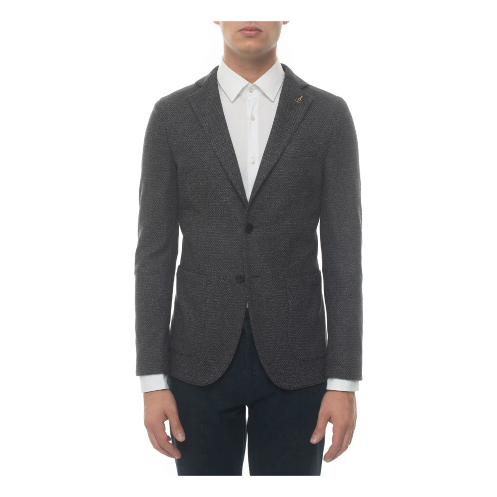 Paoloni Jersey Tegelprint Jas met Elleboogstukken Gray Heren
