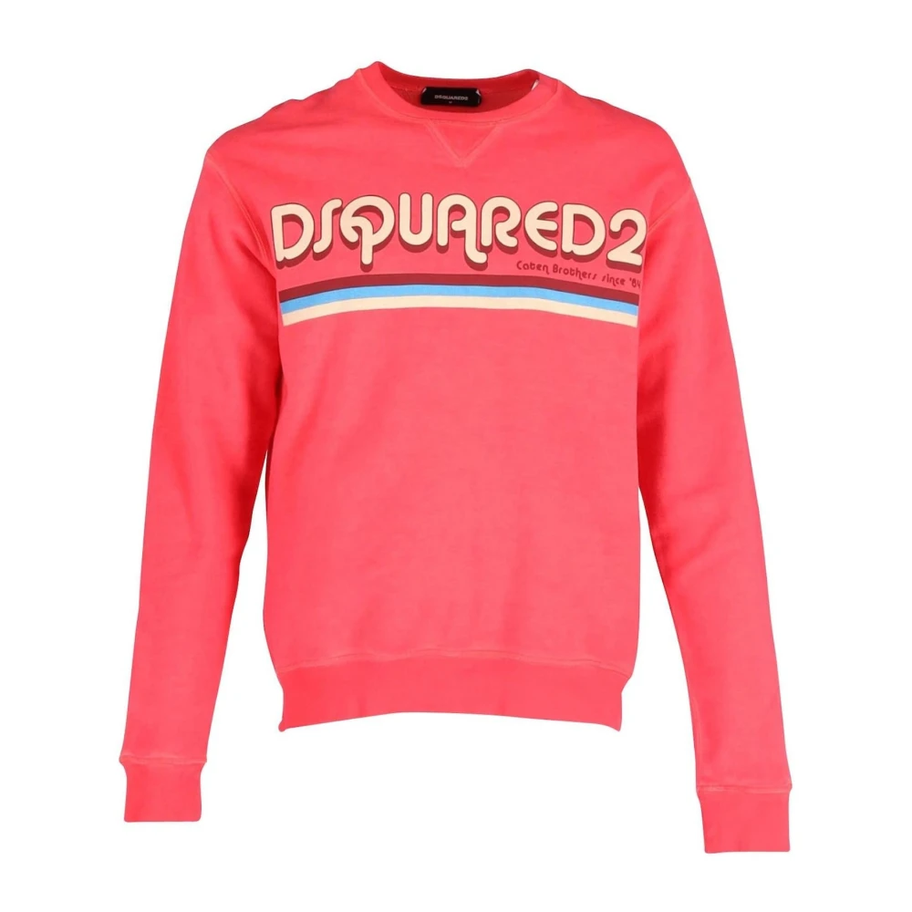 Dsquared2 Logo Sweatshirt Bomull Rund Hals Män Pink, Herr