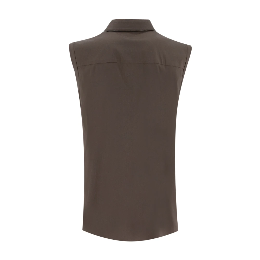 BRUNELLO CUCINELLI Mouwloze stretch katoenen popeline overhemd Brown Dames