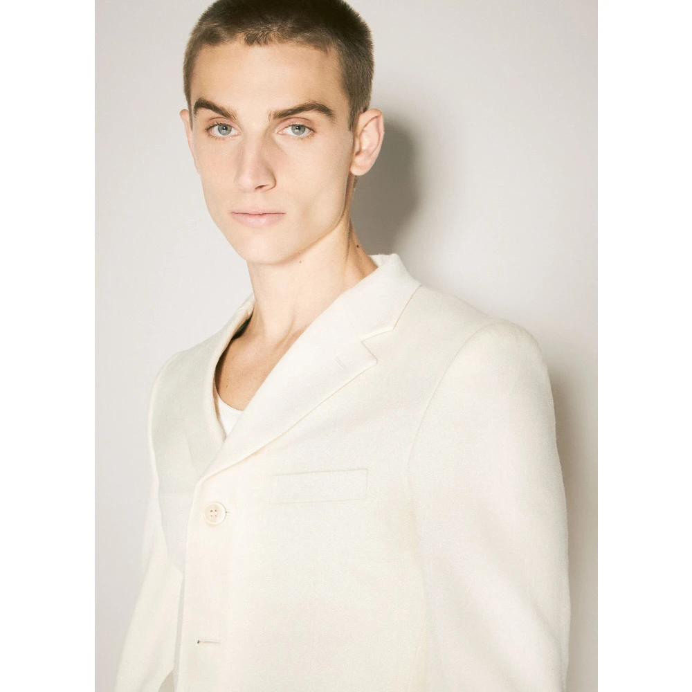 Comme des Garçons Wolblend Blazer met Rits Sluiting Beige Heren