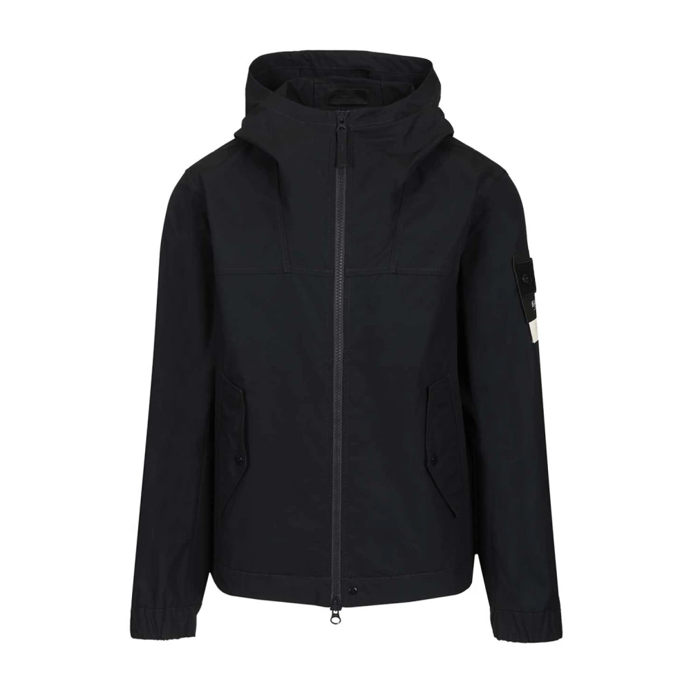 Stone Island Blue Light Jackets, Male, L, Supima Cotton Twill Stretch Hooded Jacket