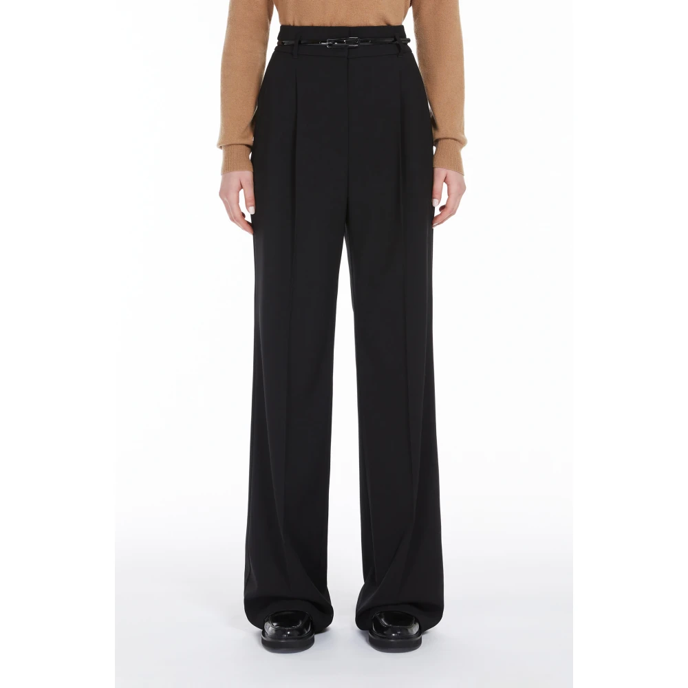 Max Mara Studio Hoge taille wollen broek Zwart Black Dames