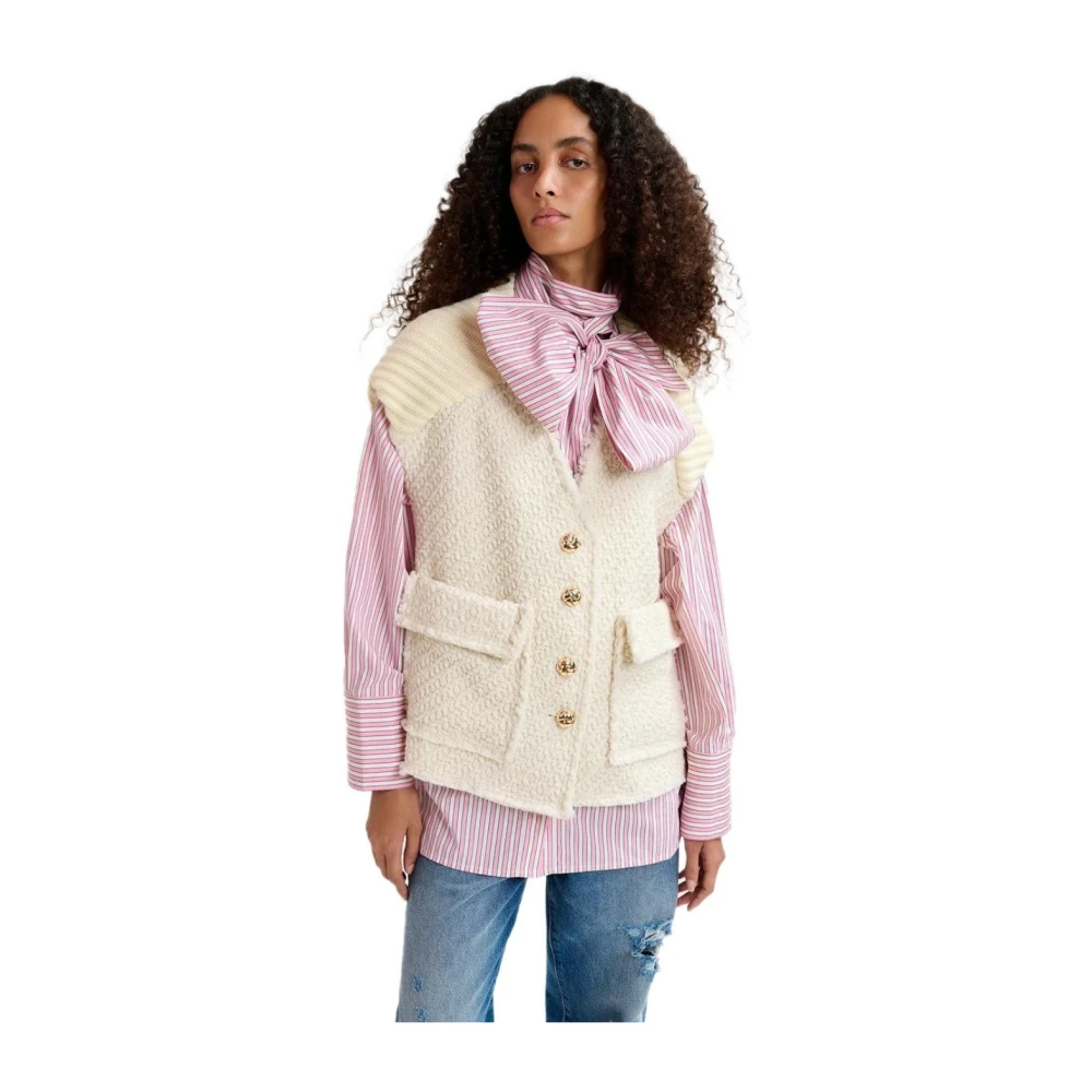Essentiel Antwerp Geologische Crème Tweed Mouwloos Vest Beige Dames
