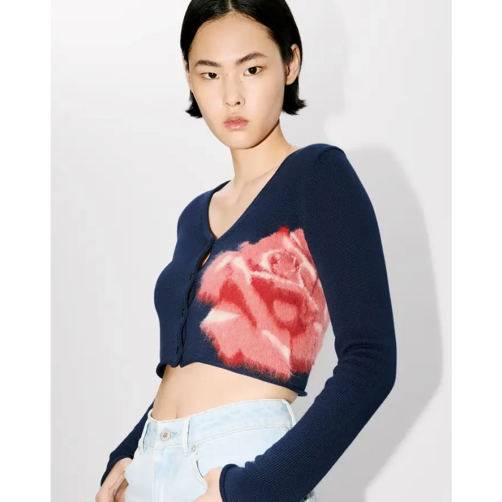 Kenzo Korte Cardigan Rose Katoenen Stof Blue Dames
