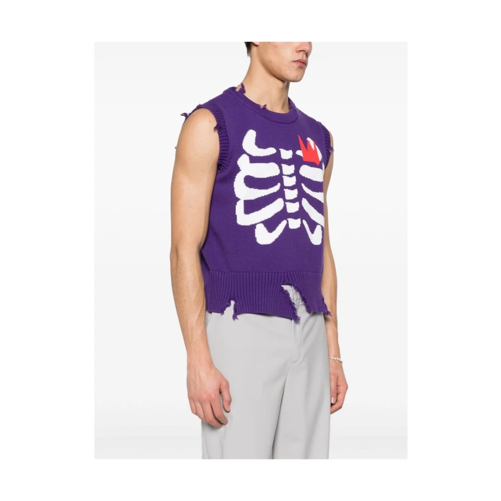 Loverboy by Charles Jeffrey Paarse Distressed Skeleton T-shirt Purple Heren