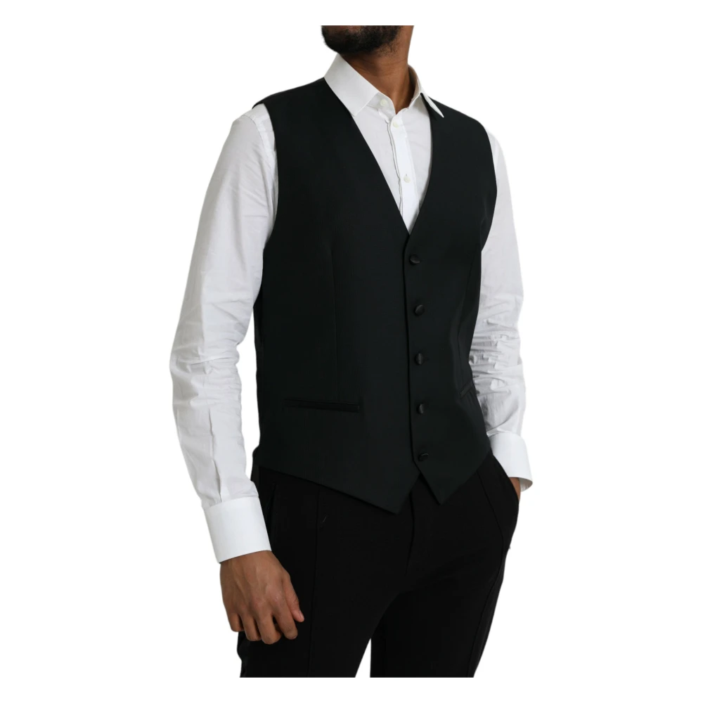 Dolce & Gabbana Zwart Wol Formeel Jurk Vest Black Heren