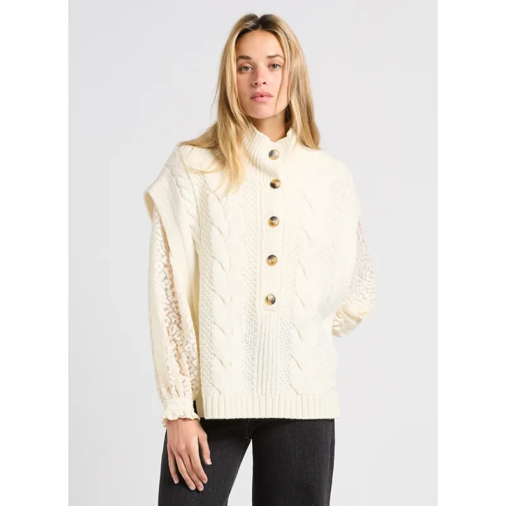 Suncoo Geribbelde hoge hals vest voor vrouwen Beige Dames