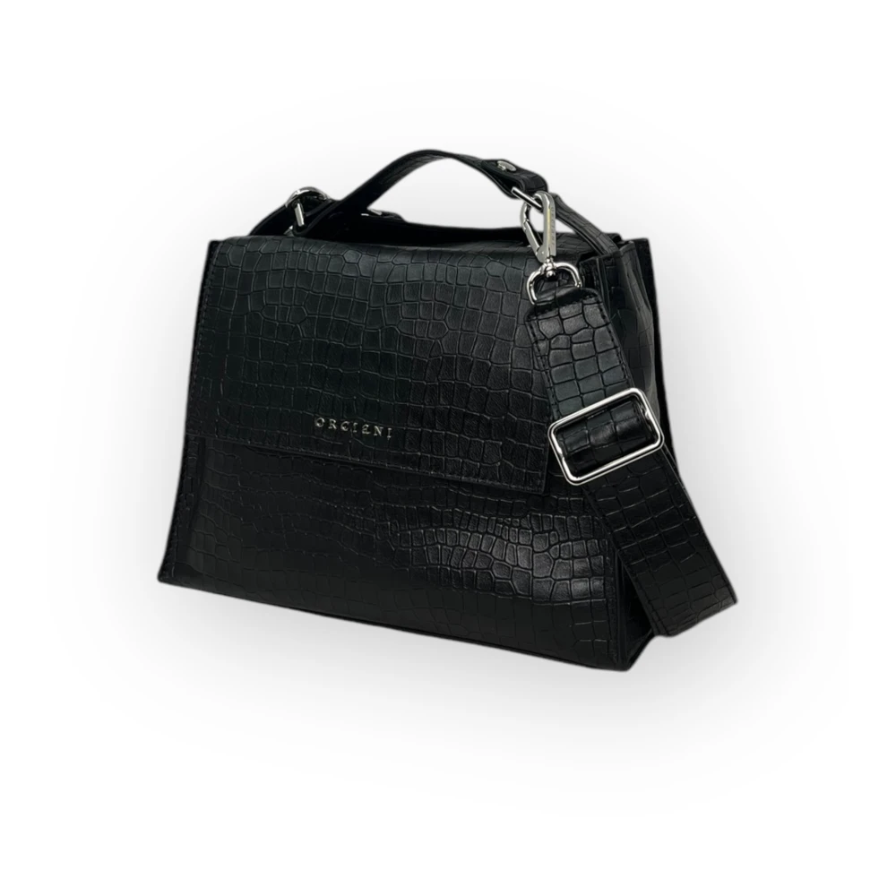 Orciani Schoudertas in Cocco Nappa Leer Black Dames