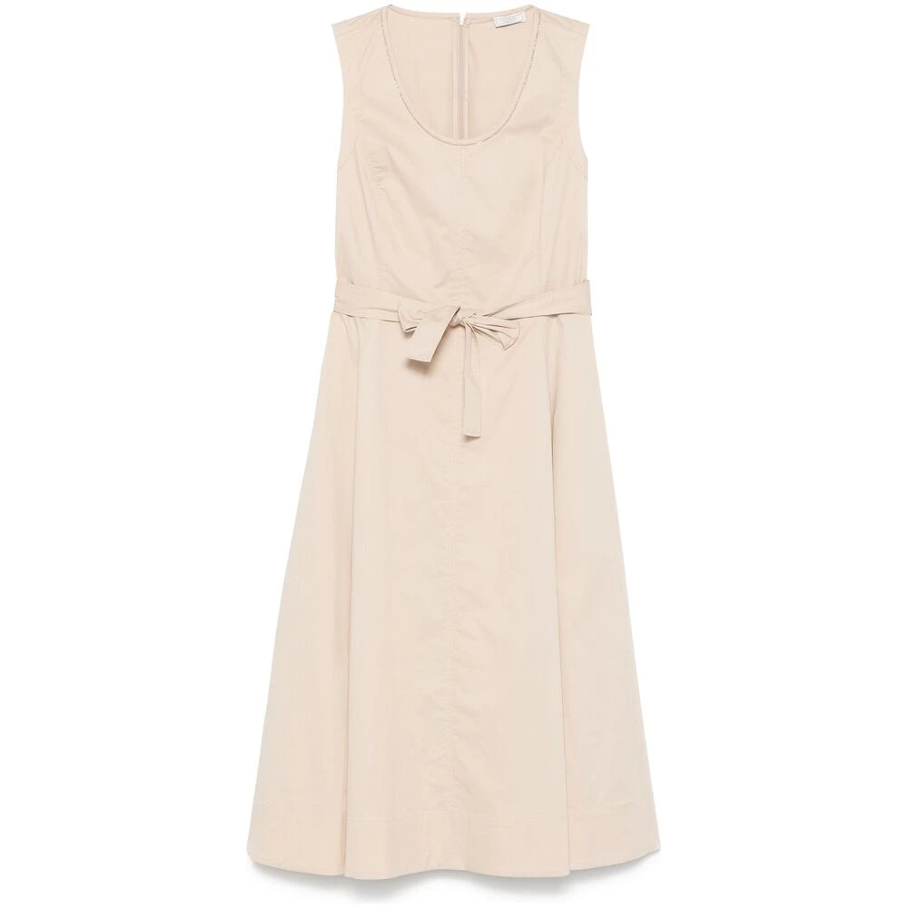 PESERICO Beige Mouwloze Jurk met Riem Beige Dames
