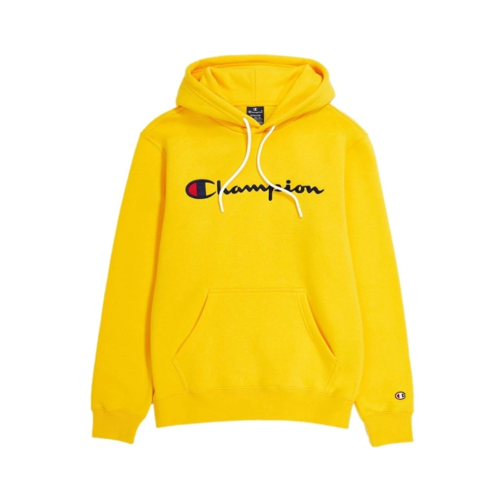 Champion Gul Broderad Script Logo Hoodie Yellow, Herr