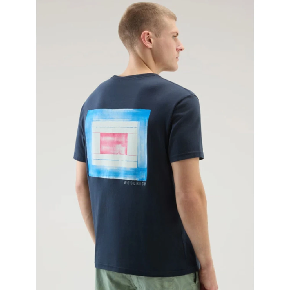 Woolrich Katoenen T-shirt met zak Blue Heren