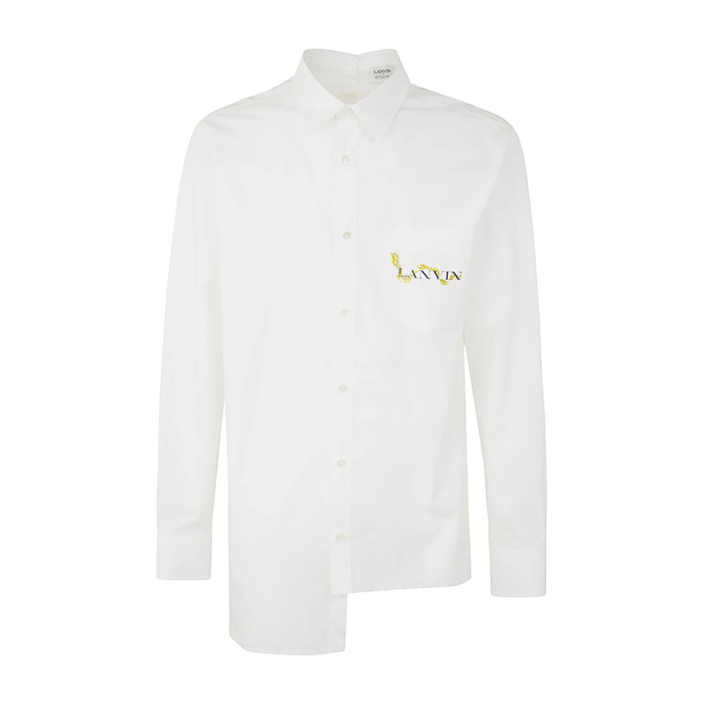 Lanvin Asymmetrische Shirt Optisch Wit White Heren