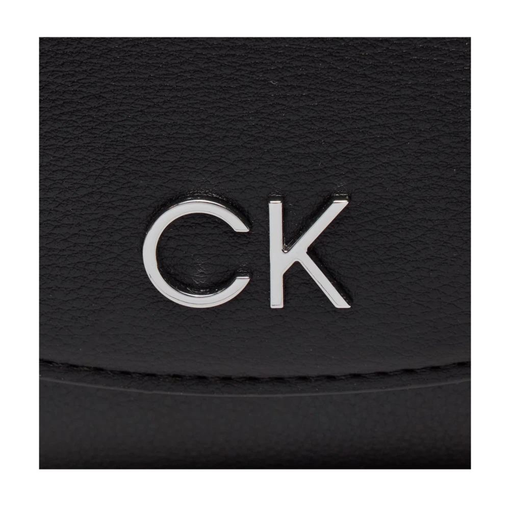 Calvin Klein Zwarte Schoudertas PU Leer Metalen Logo Black Dames