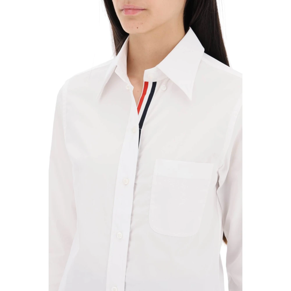 Thom Browne Poplin Aansluitend Overhemd met Tricolor Detail White Dames
