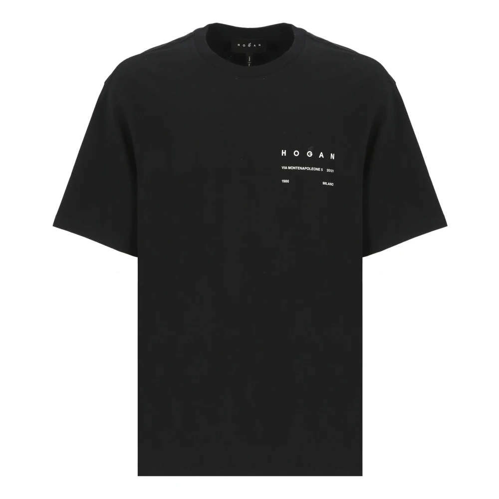 Hogan Zwart Katoenen T-shirt met Logo Print Black Heren