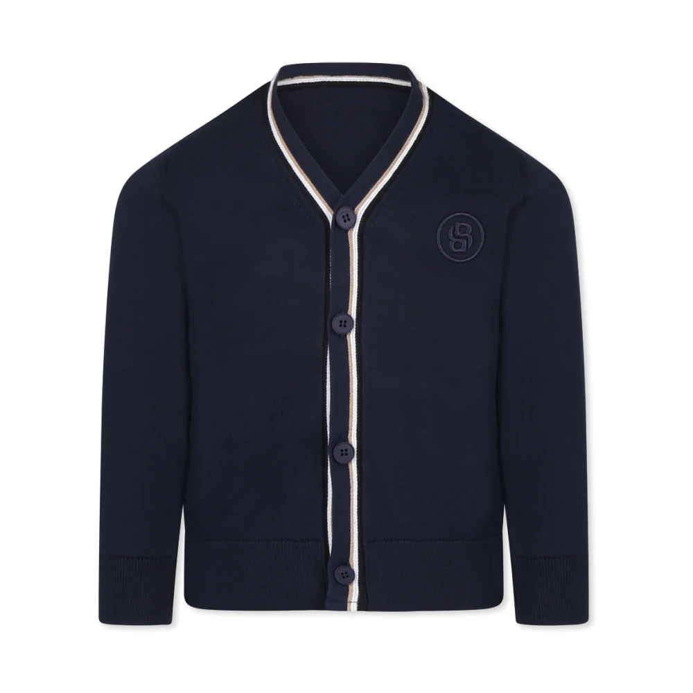 Hugo Boss Blå Bomull V-ringad Cardigan Blue, Unisex